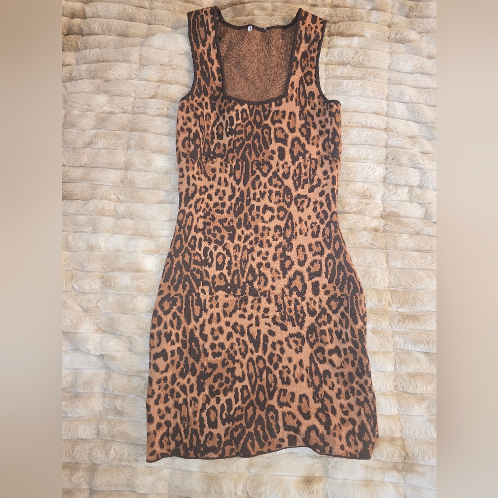 Leopard Print Sleeveless Bodycon Dress - Brown & Black